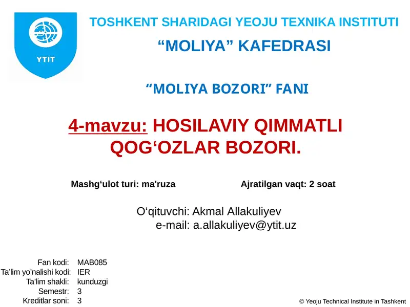 HOSILAVIY QIMMATLI QOG‘OZLAR BOZORI