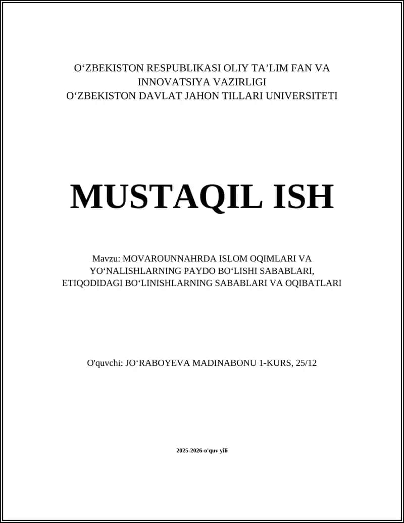Movarounnahrda Islom Oqimlari va Yo‘nalishlarning Paydo Bo‘lishi Sabablari