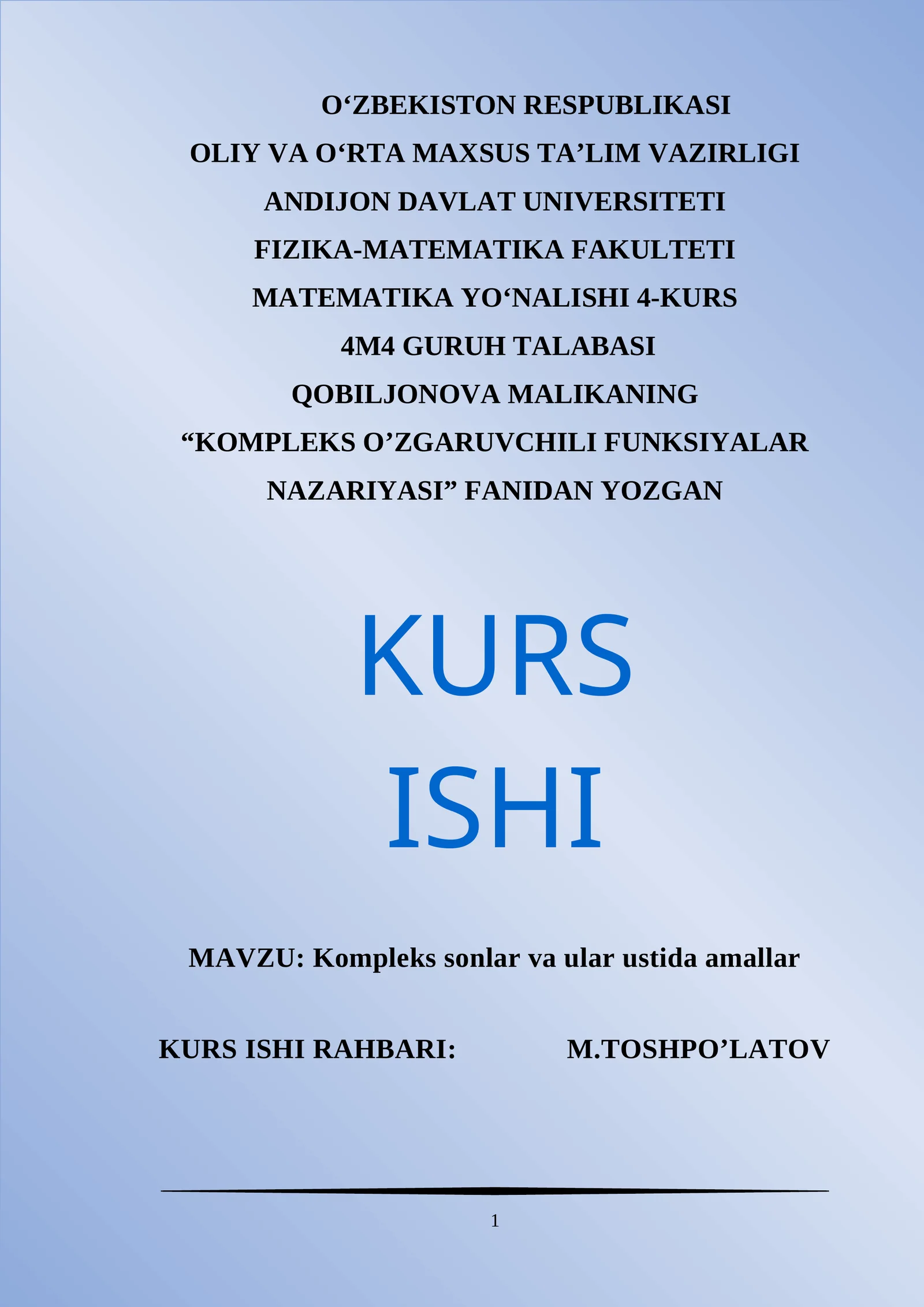 Kompleks sonlar va ular ustida amallar