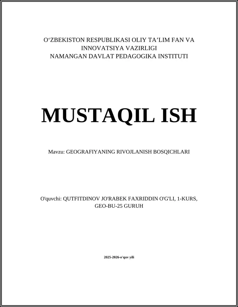 GEOGRAFIYANING RIVOJLANISH BOSQICHLARI