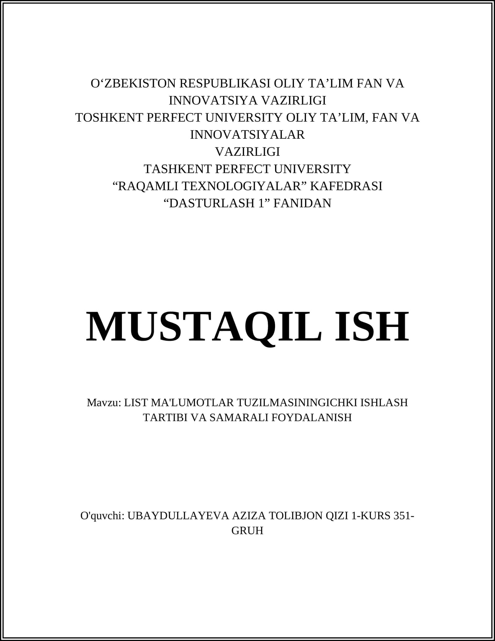 DASTURLASH 1