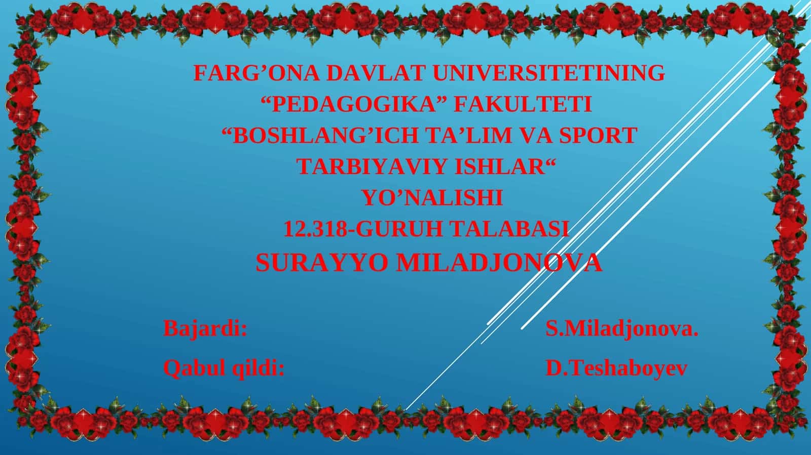 "BOSHLANG’ICH TA’LIM VA SPORT TARBIYAVIY ISHLAR" YO’NALISHI