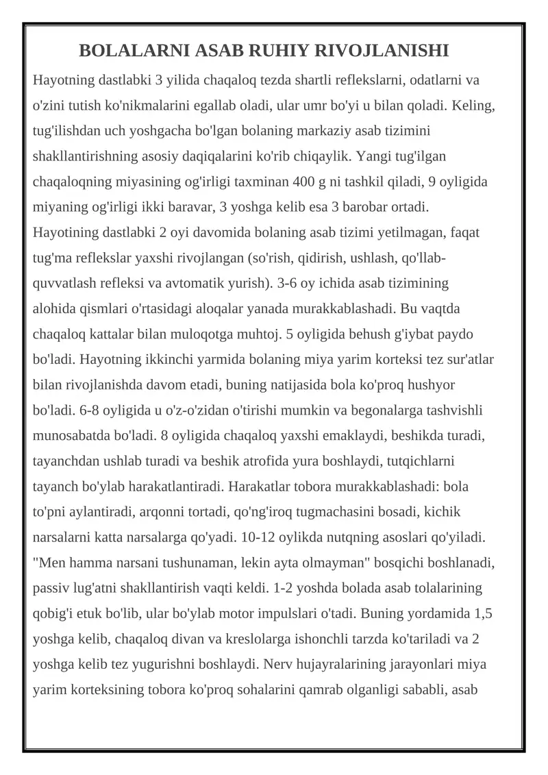 BOLALARNI ASAB RUHIY RIVOJLANISHI