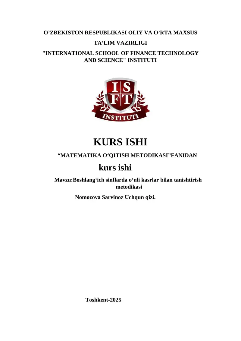 taqdimot mustaqil ish test tuzish kurs ishi diplom ishi