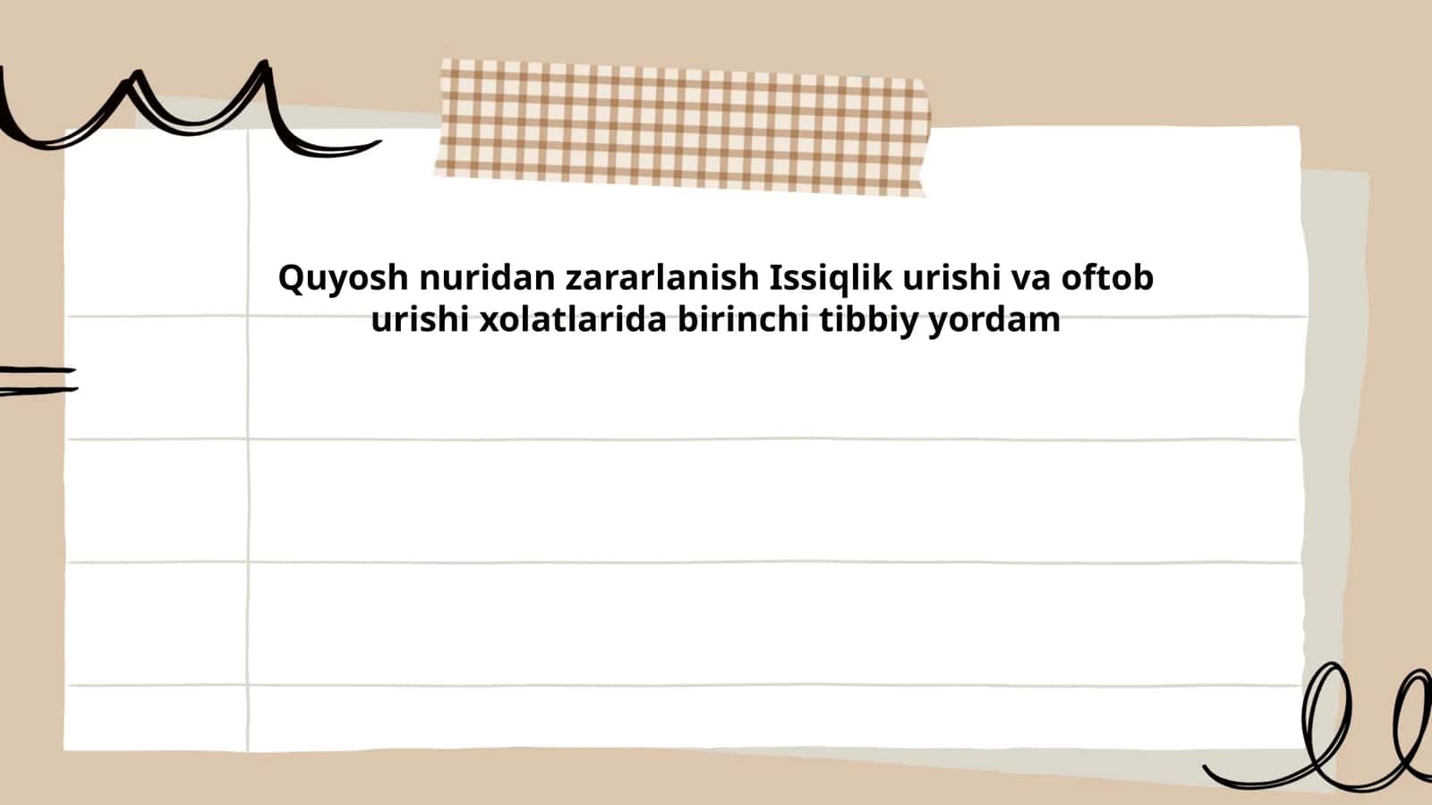 Quyosh nuridan zararlanish Issiqlik urishi va oftob urishi xolatlarida birinchi tibbiy yordam