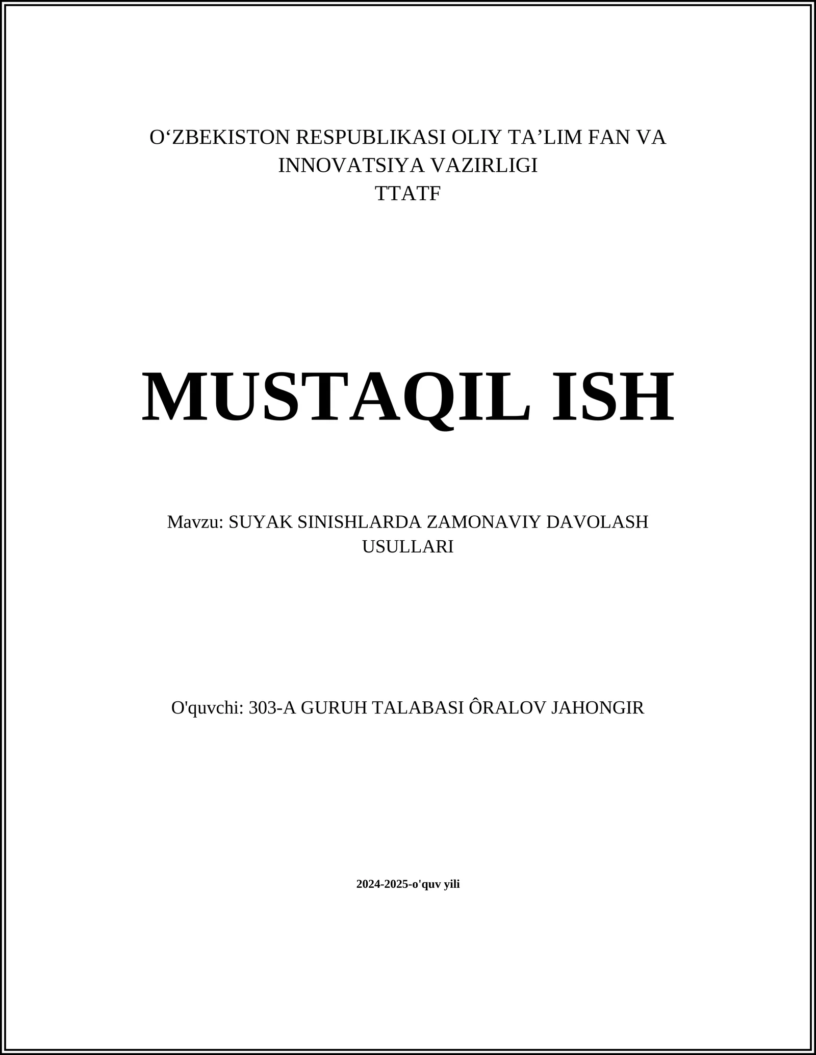 SUYAK SINISHLARDA ZAMONAVIY DAVOLASH USULLARI