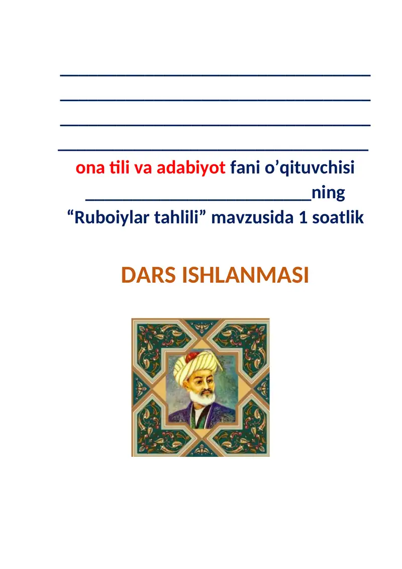 Ruboiylar tahlili dars ishlanma 8 sinf