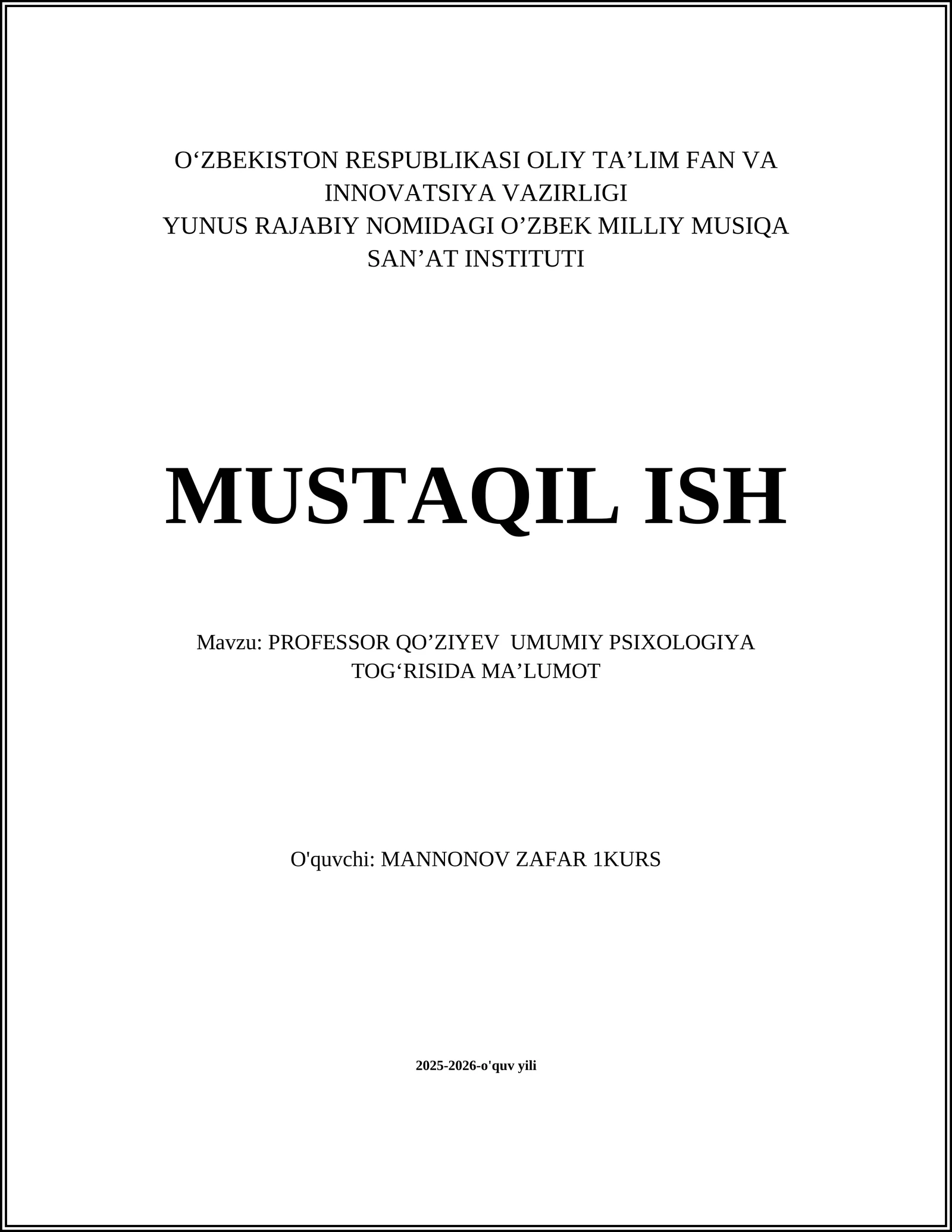 PROFESSOR QOʼZIYEV UMUMIY PSIXOLOGIYA TOGʻRISIDA MAʼLUMOT