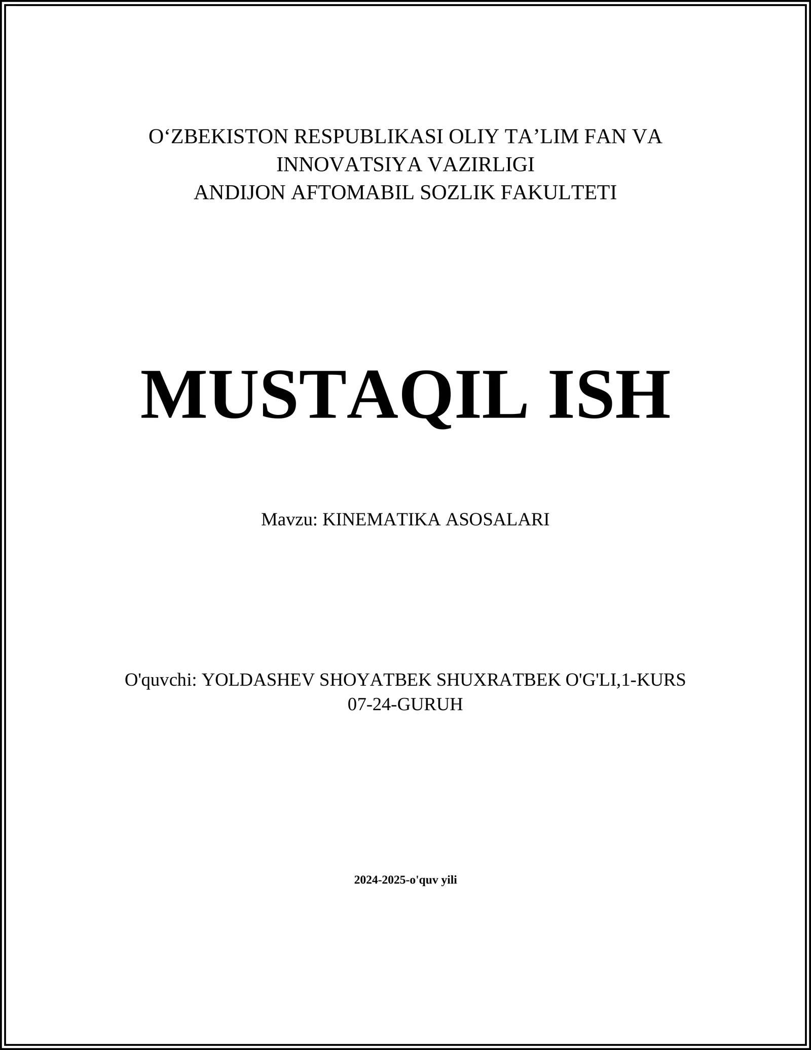 KINEMATIKA ASOSALARI