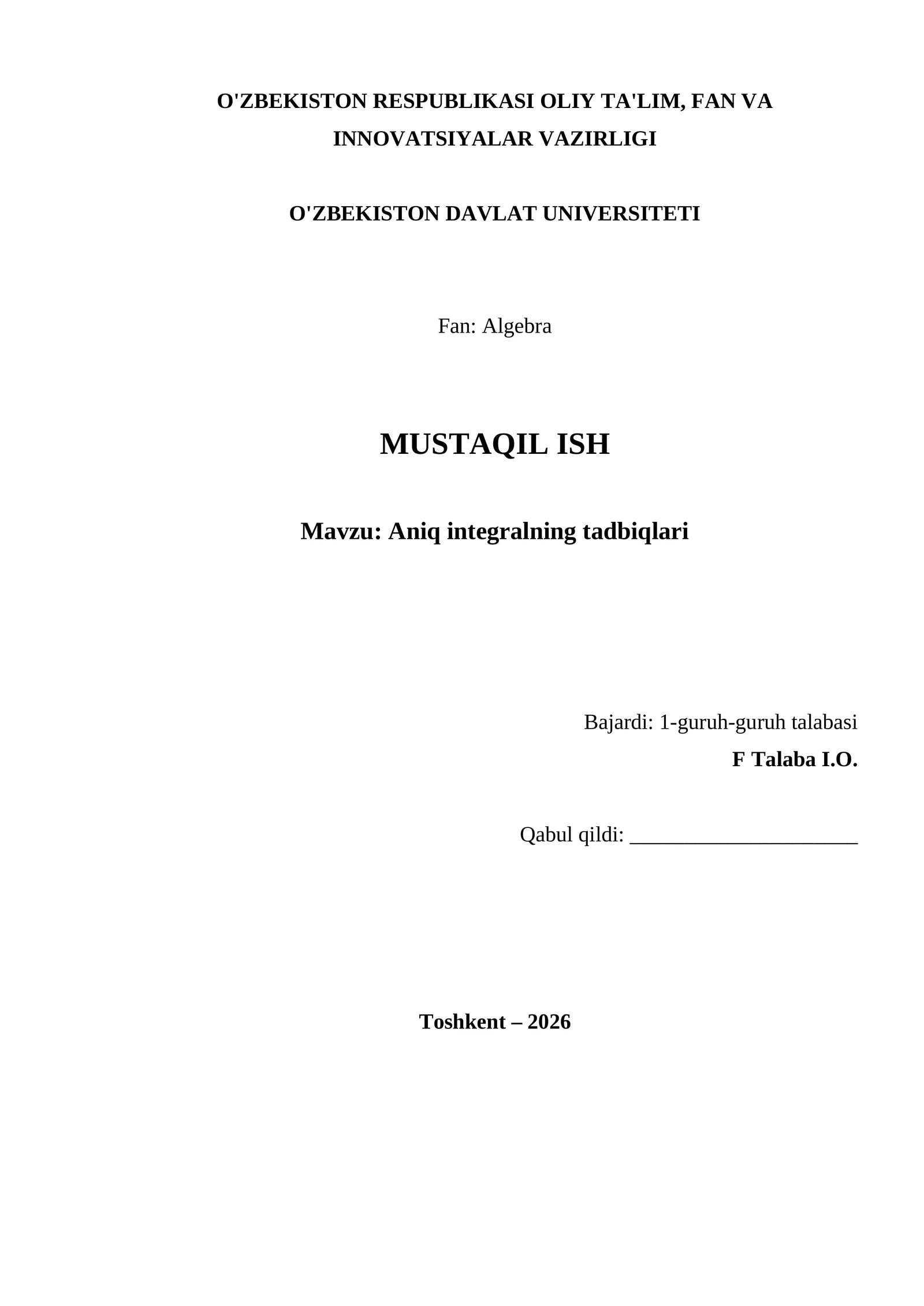 Aniq integralning tadbiqlari