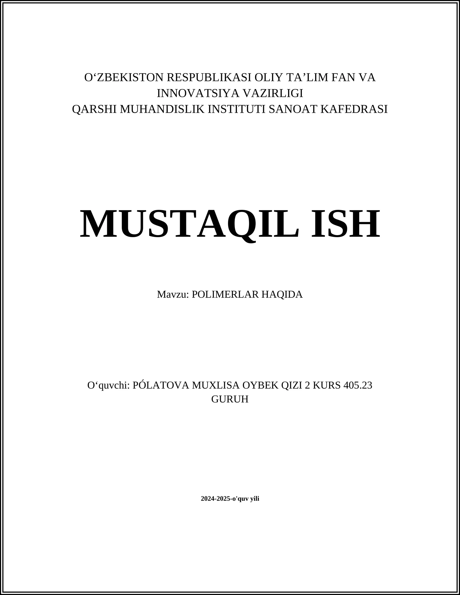 POLIMERLAR HAQIDA