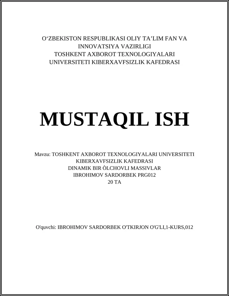 Dinamik bir òlchovli massivlarni C tilida yaratish va boshlang'ich qiymat berish