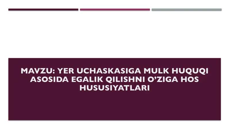 Yer uchaskasiga mulk huquqi asosida egalik qilishni o’ziga hos hususiyatlari