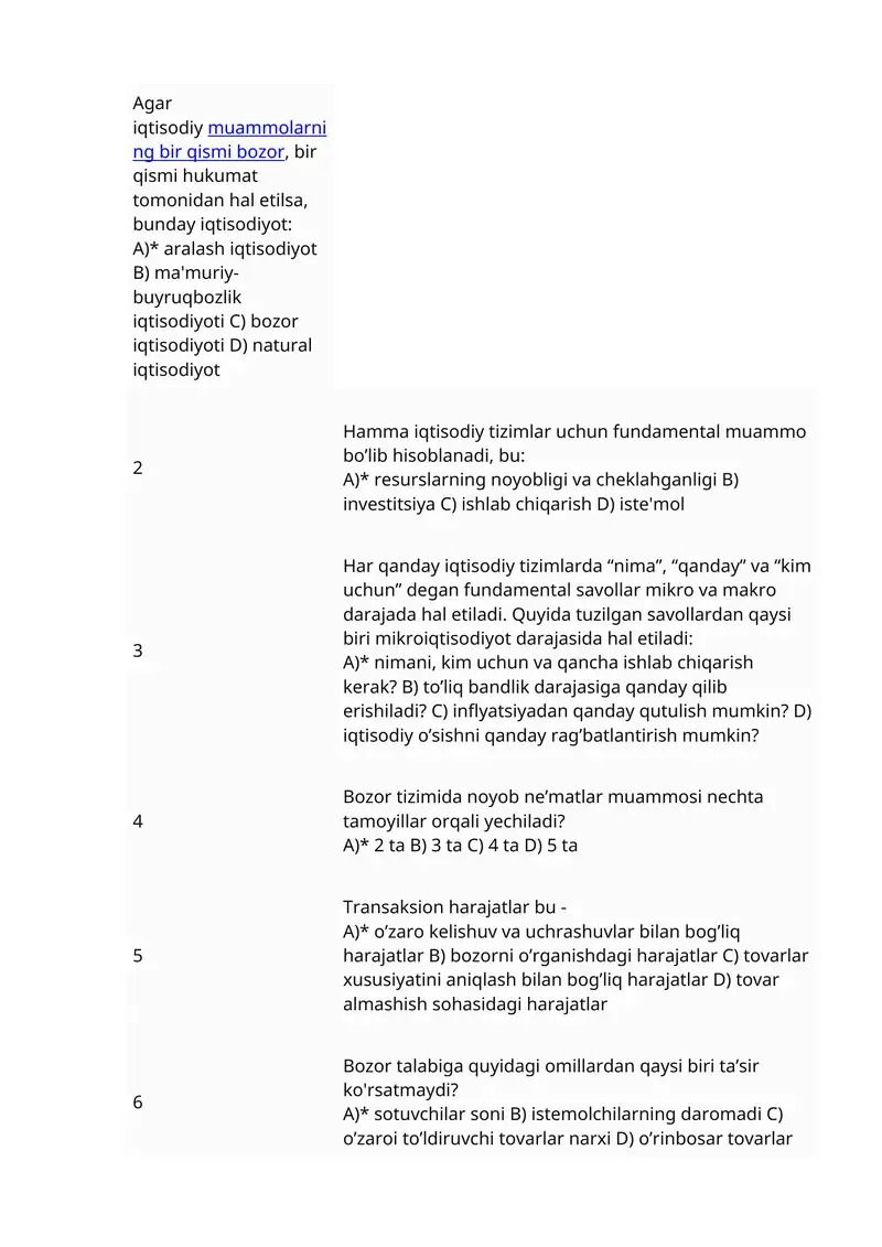 15 - Variant. Iqtisodiy muammolarning