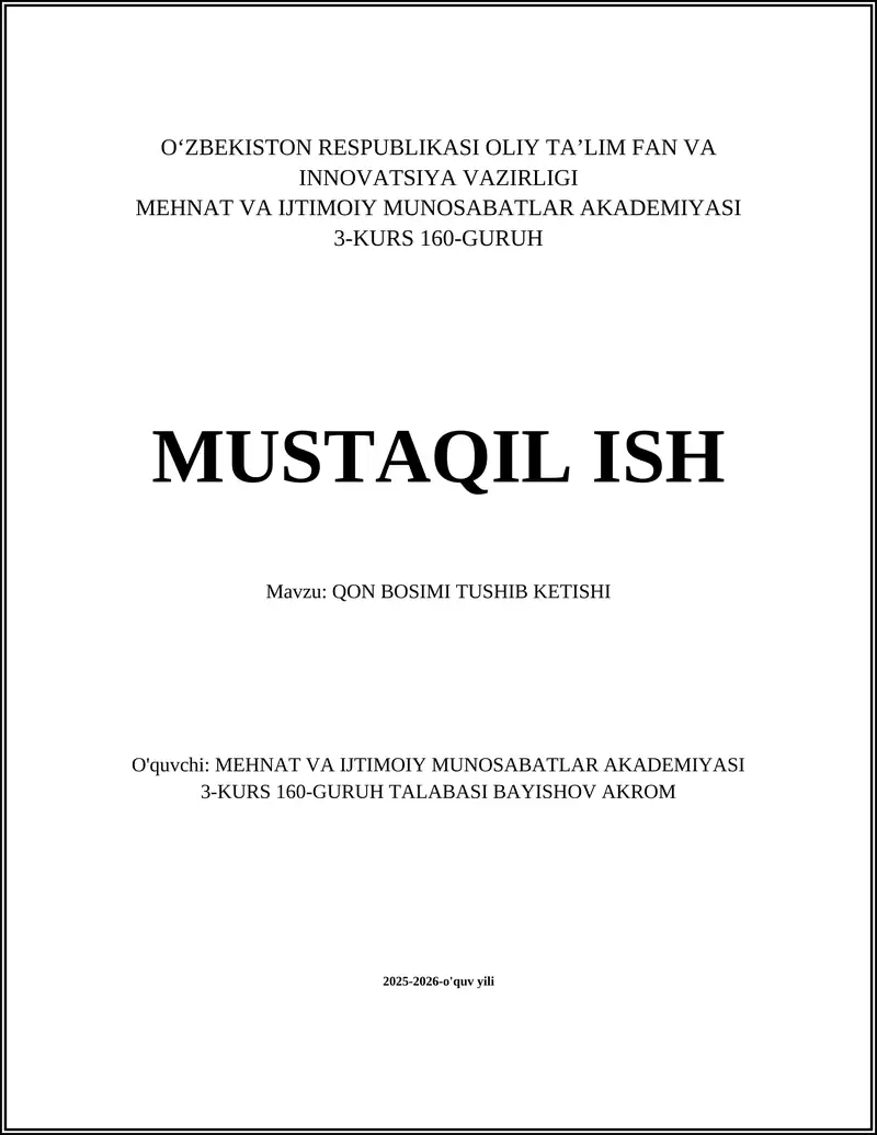 QON BOSIMI TUSHIB KETISHI