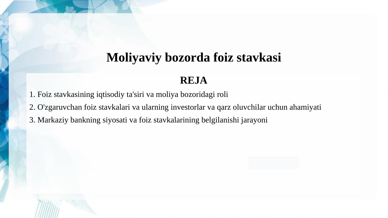 Moliyaviy bozorda foiz stavkasi