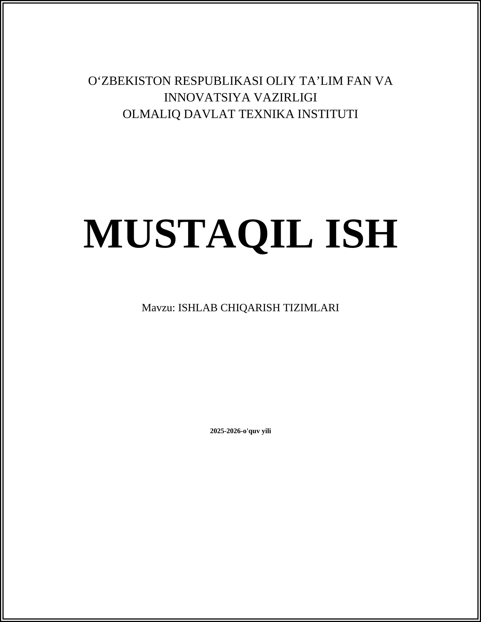 ISHLAB CHIQARISH TIZIMLARI
