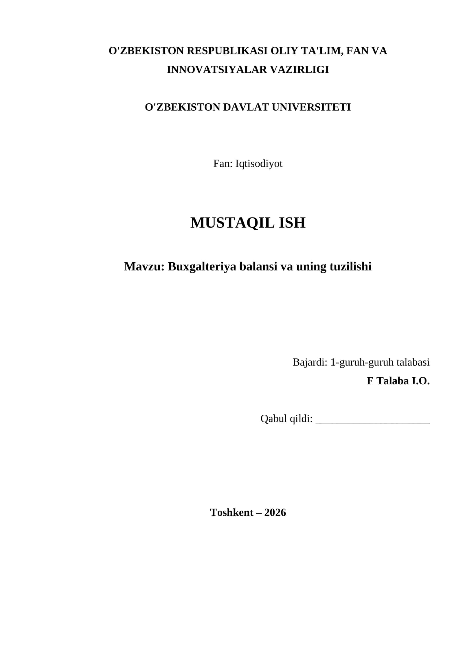Buxgalteriya balansi va uning tuzilishi