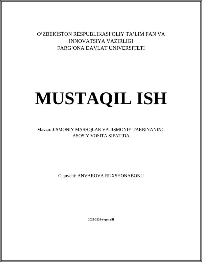 Jismoniy Mashqlar va Jismoniy Tarbiya