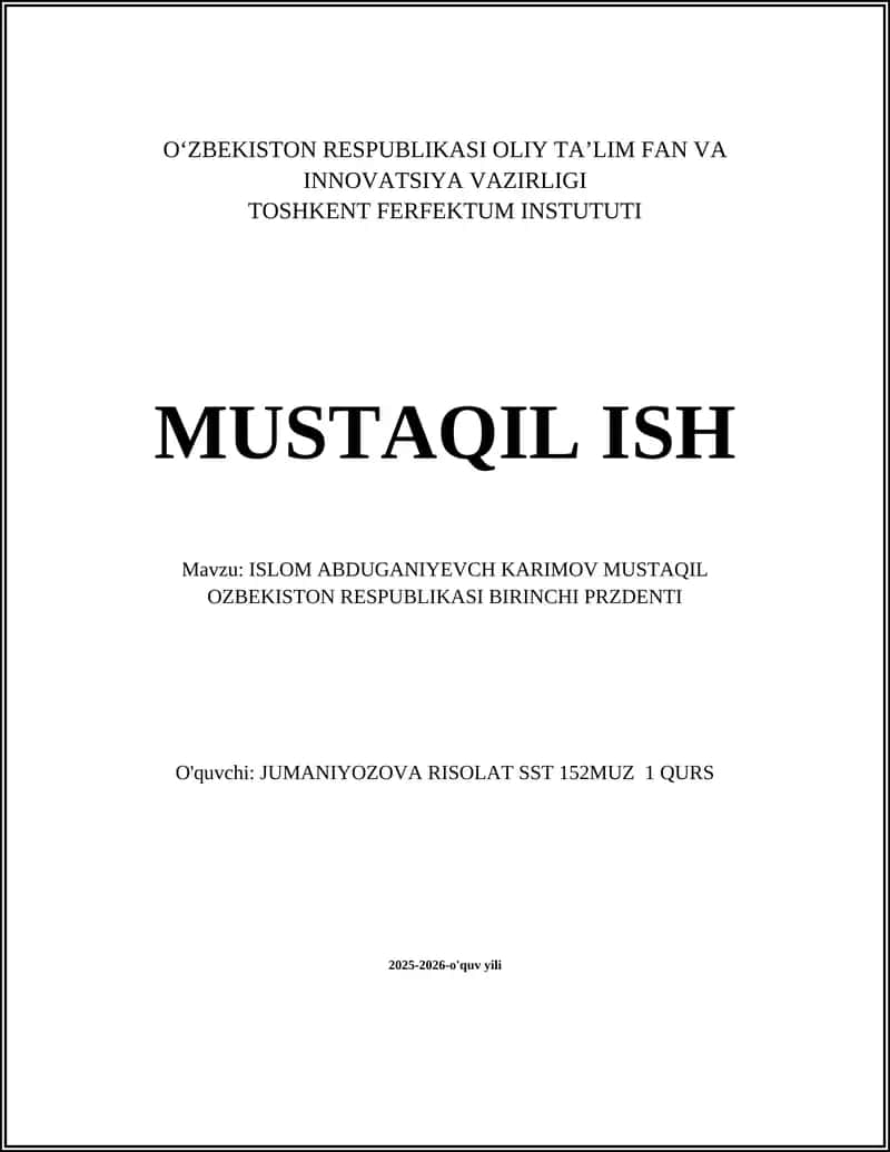 ISLOM ABDUGANIYEVCH KARIMOV MUSTAQIL OZBEKISTON RESPUBLIKASI BIRINCHI PRZDENTI