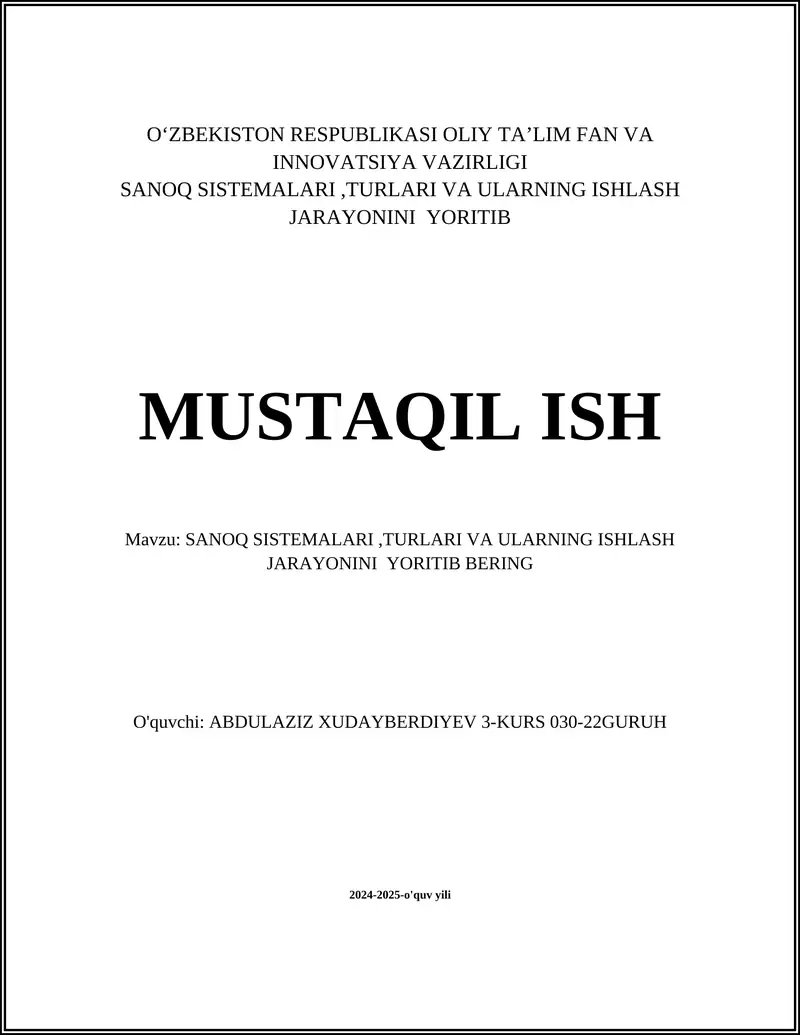 Sanoq sistemalari tushunchasi