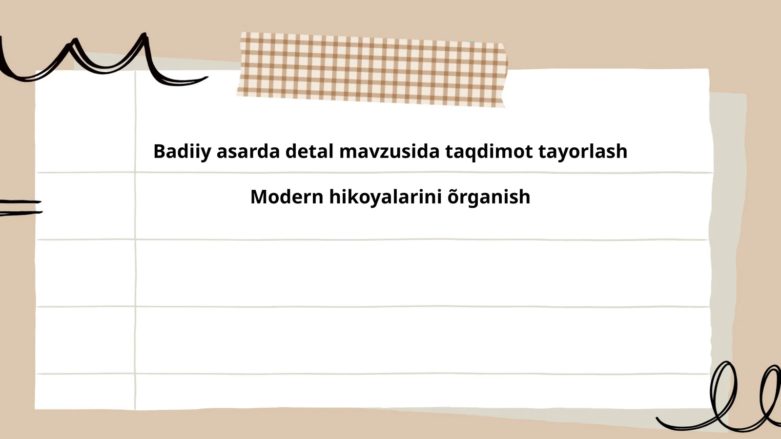 Badiiy asarda detal mavzusida taqdimot tayorlash