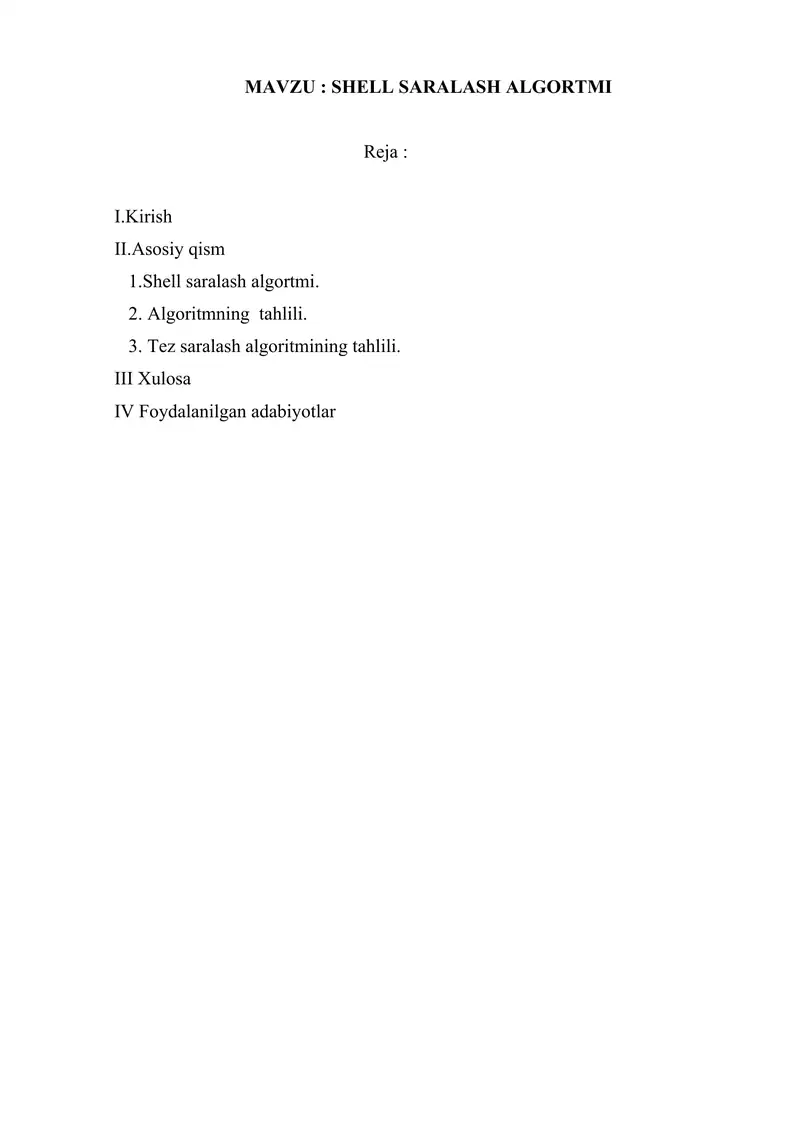 Shell saralash algoritmi