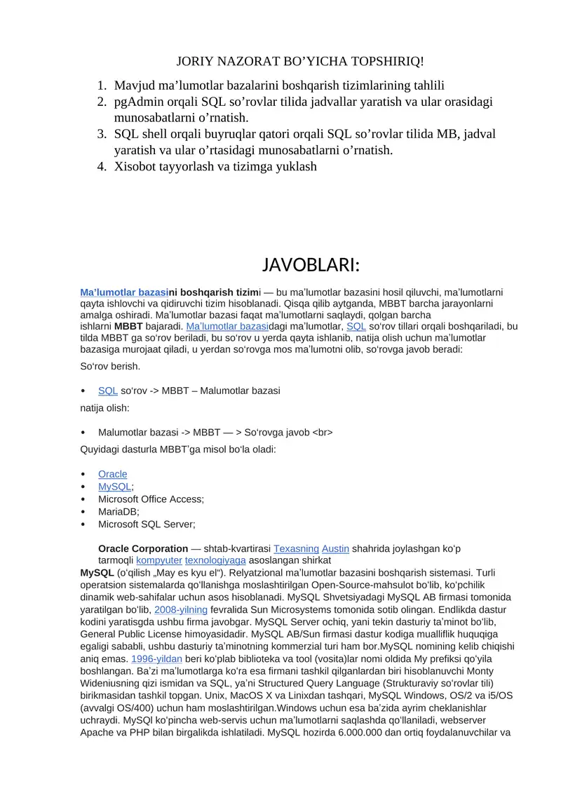Ma’lumotlar bazasi tizimlari
