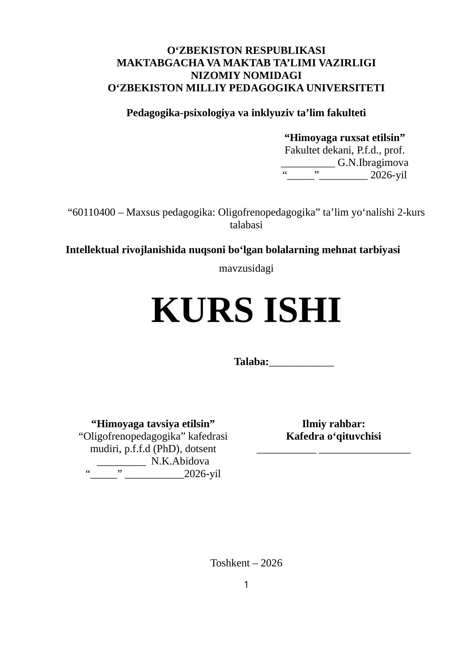 Intellektual rivojlanishida nuqsoni boʻlgan bolalarning mehnat tarbiyasi