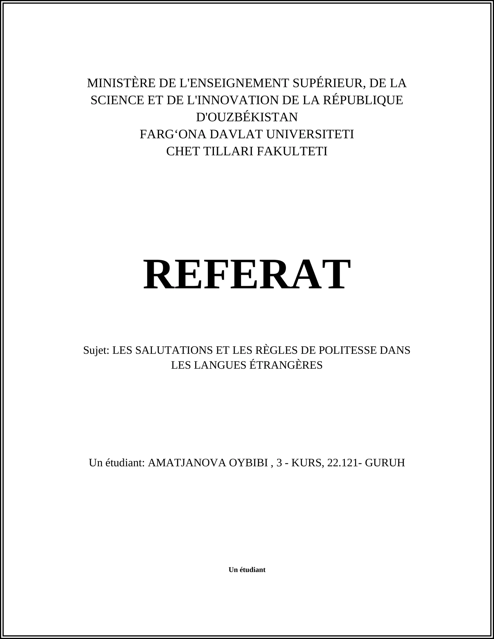 REFERAT - LES SALUTATIONS ET LES RÈGLES DE POLITESSE DANS LES LANGUES ÉTRANGÈRES
