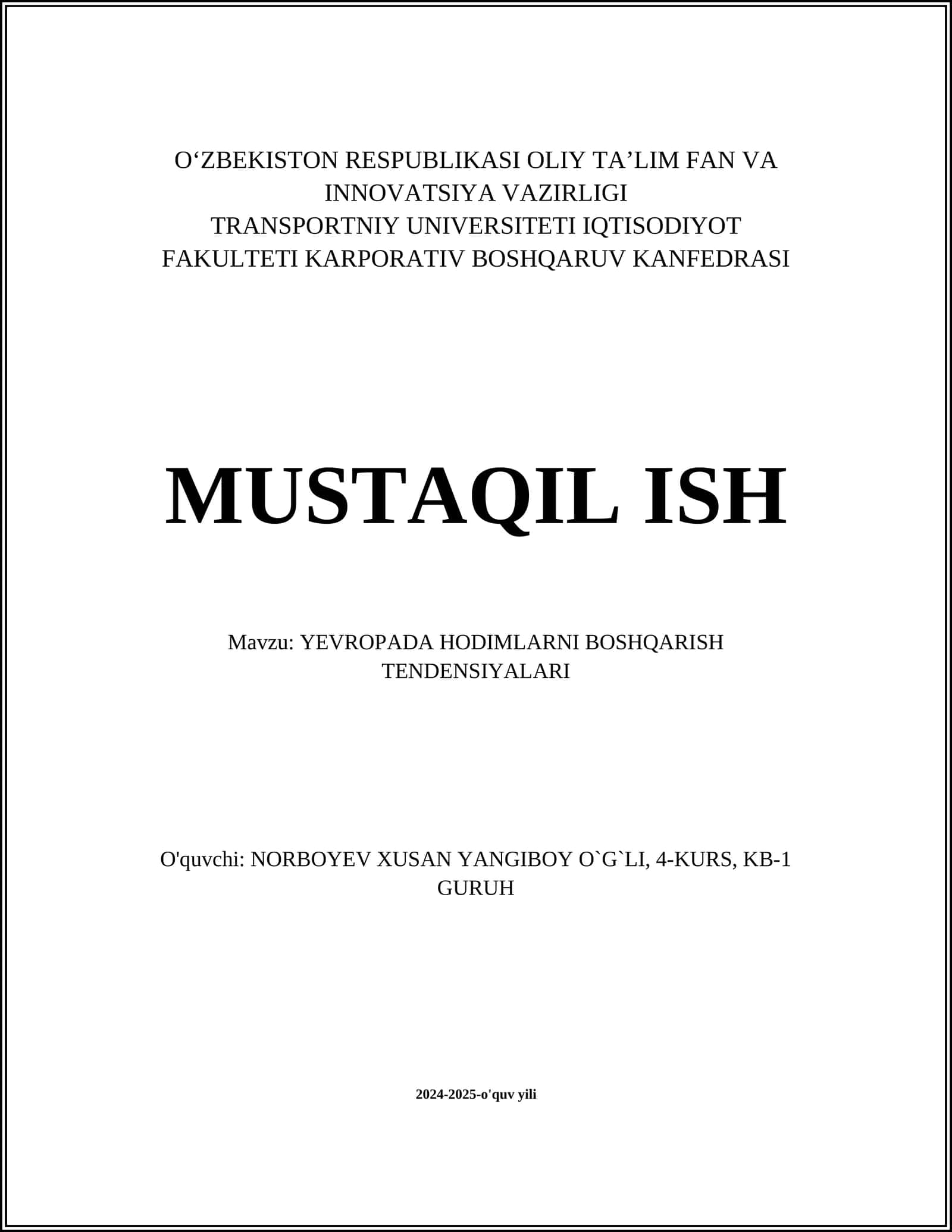 YEVROPADA HODIMLARNI BOSHQARISH TENDENSIYALARI