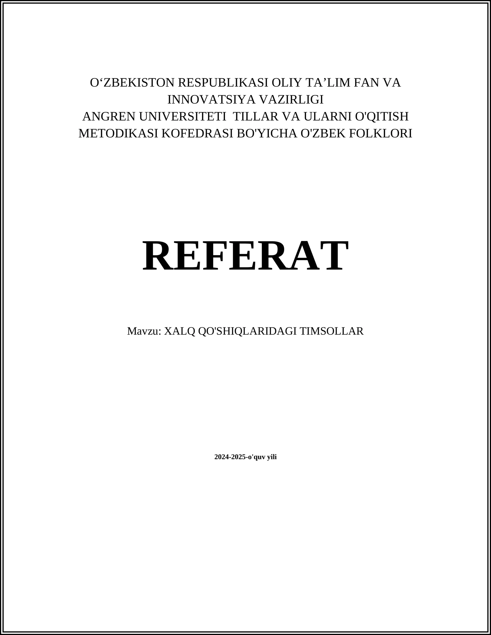 O'ZBEK FOLKLORI REFERAT
