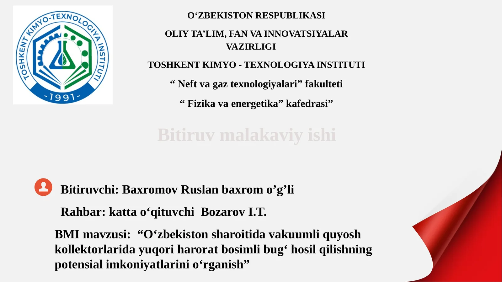 O‘zbekiston sharoitida vakuumli quyosh kollektorlarida yuqori harorat bosimli bug‘ hosil qilishning potensial imkoniyatlarini o‘rganish