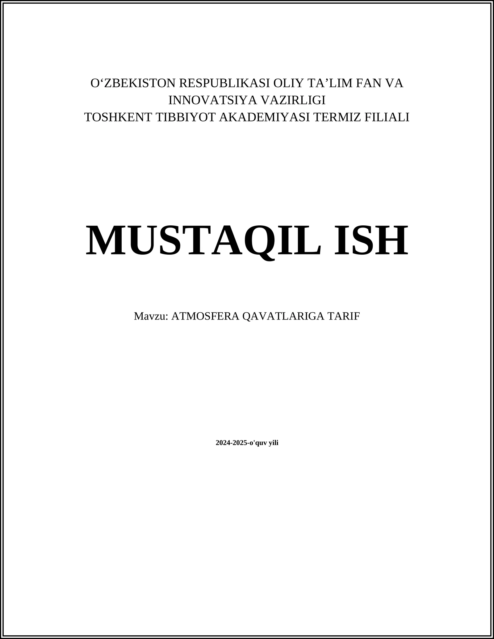 ATMOSFERA QAVATLARIGA TARIF