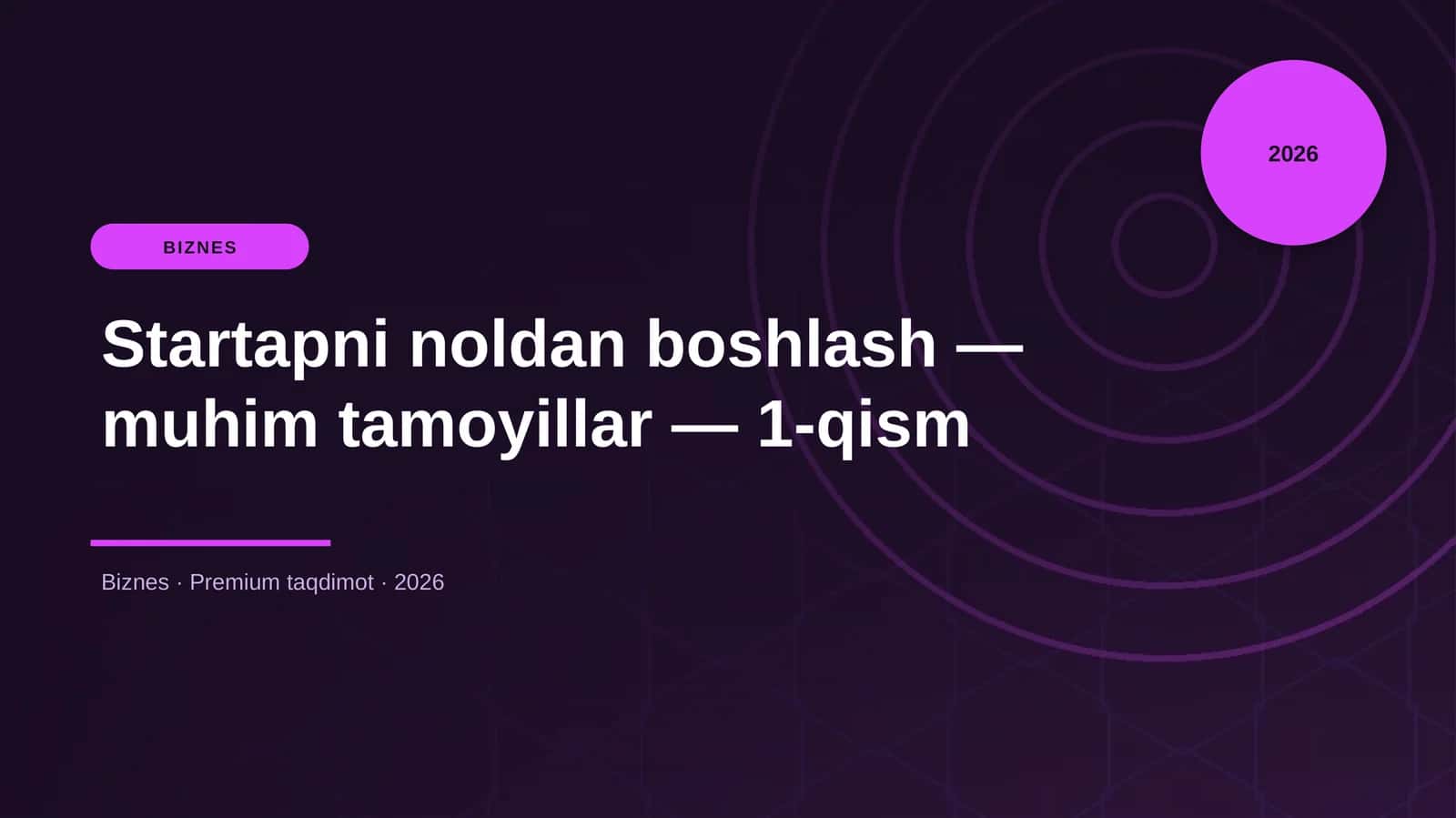 Startapni noldan boshlash — muhim tamoyillar — 1-qis