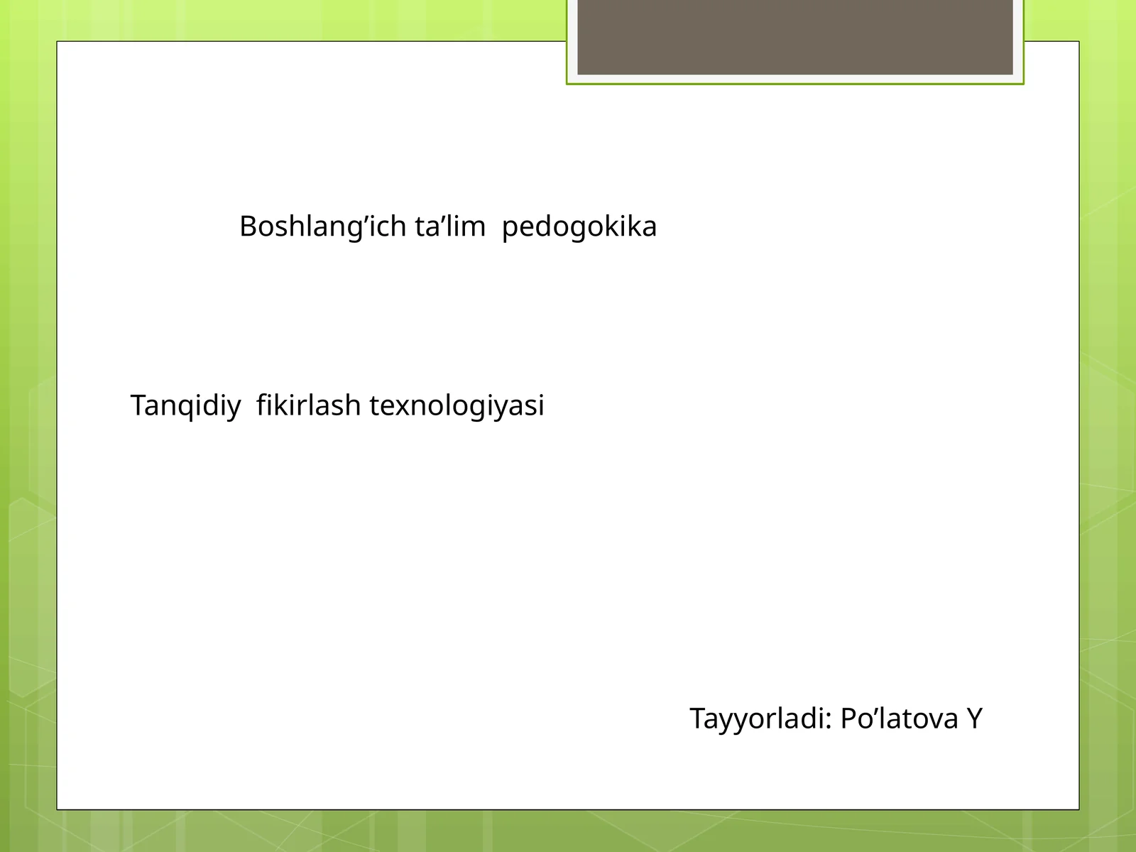 Tanqidiy fikirlash texnologiyasi
