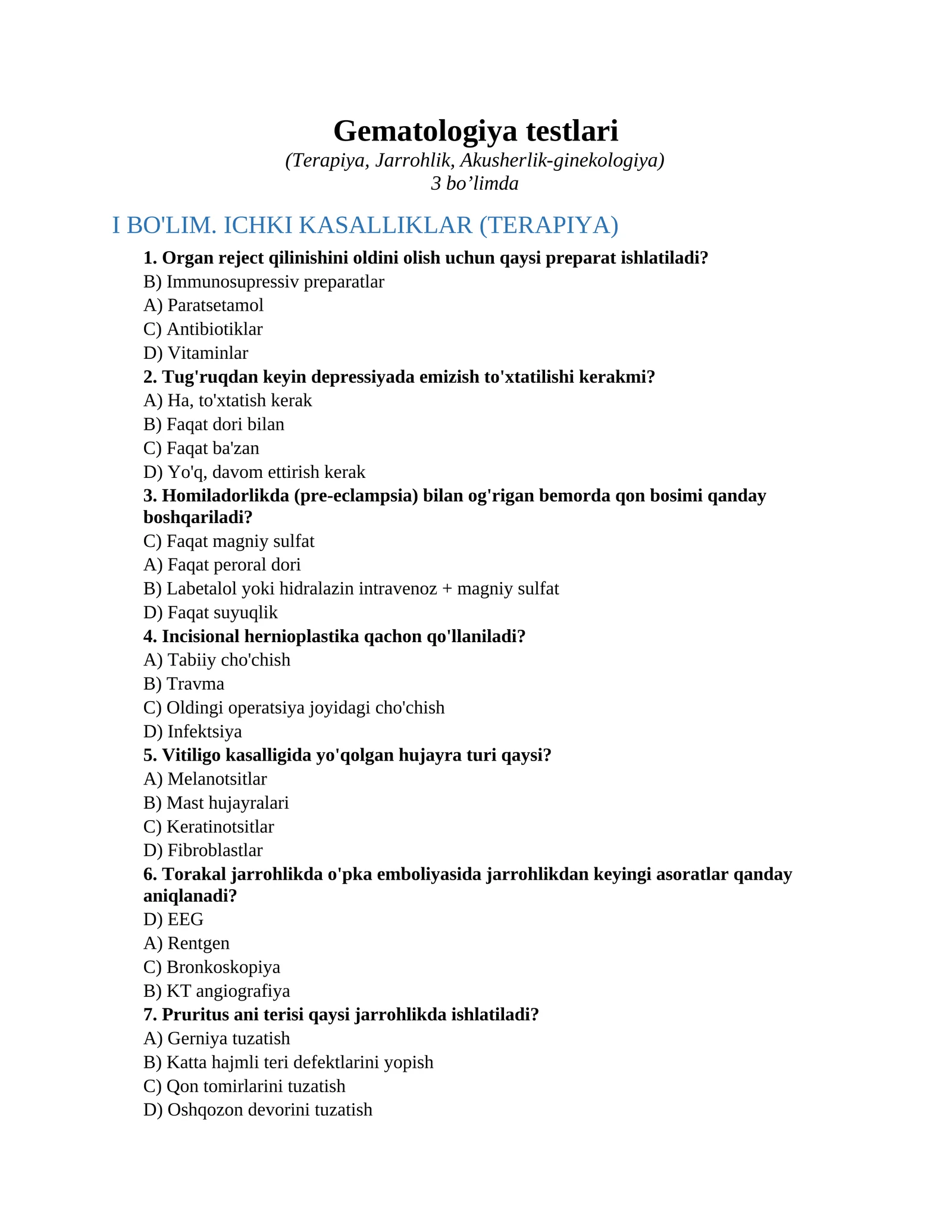 Gematologiya testlari