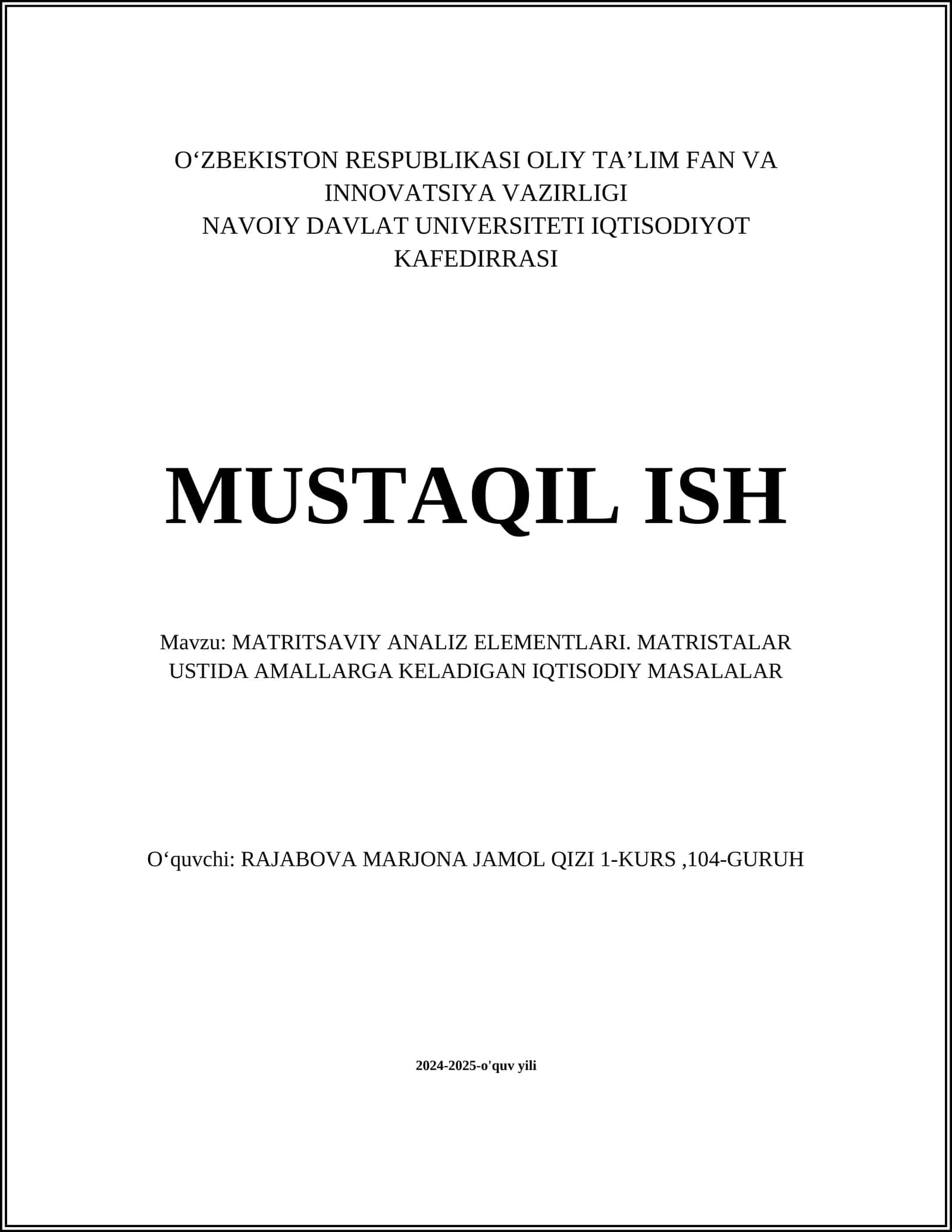 MATRITSAVIY ANALIZ ELEMENTLARI
