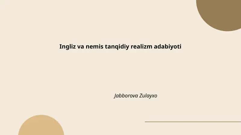 Ingliz va nemis tanqidiy realizm adabiyoti