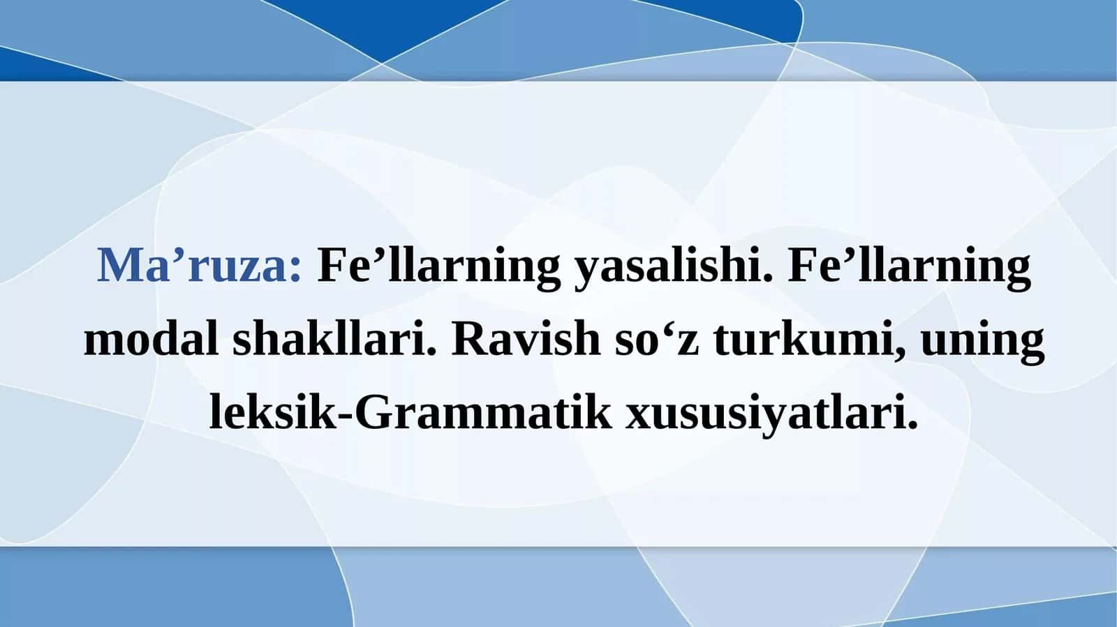 Fe'llarning yasalishi