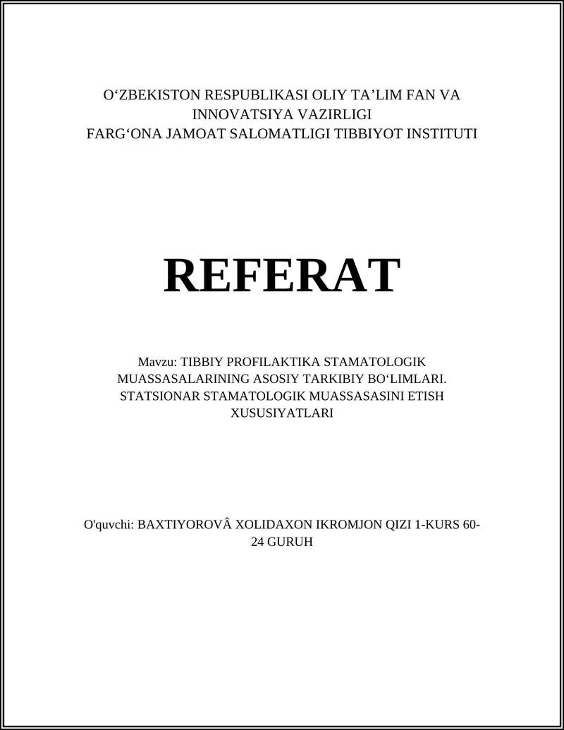Terapevtik stomatologiya boʻlimi