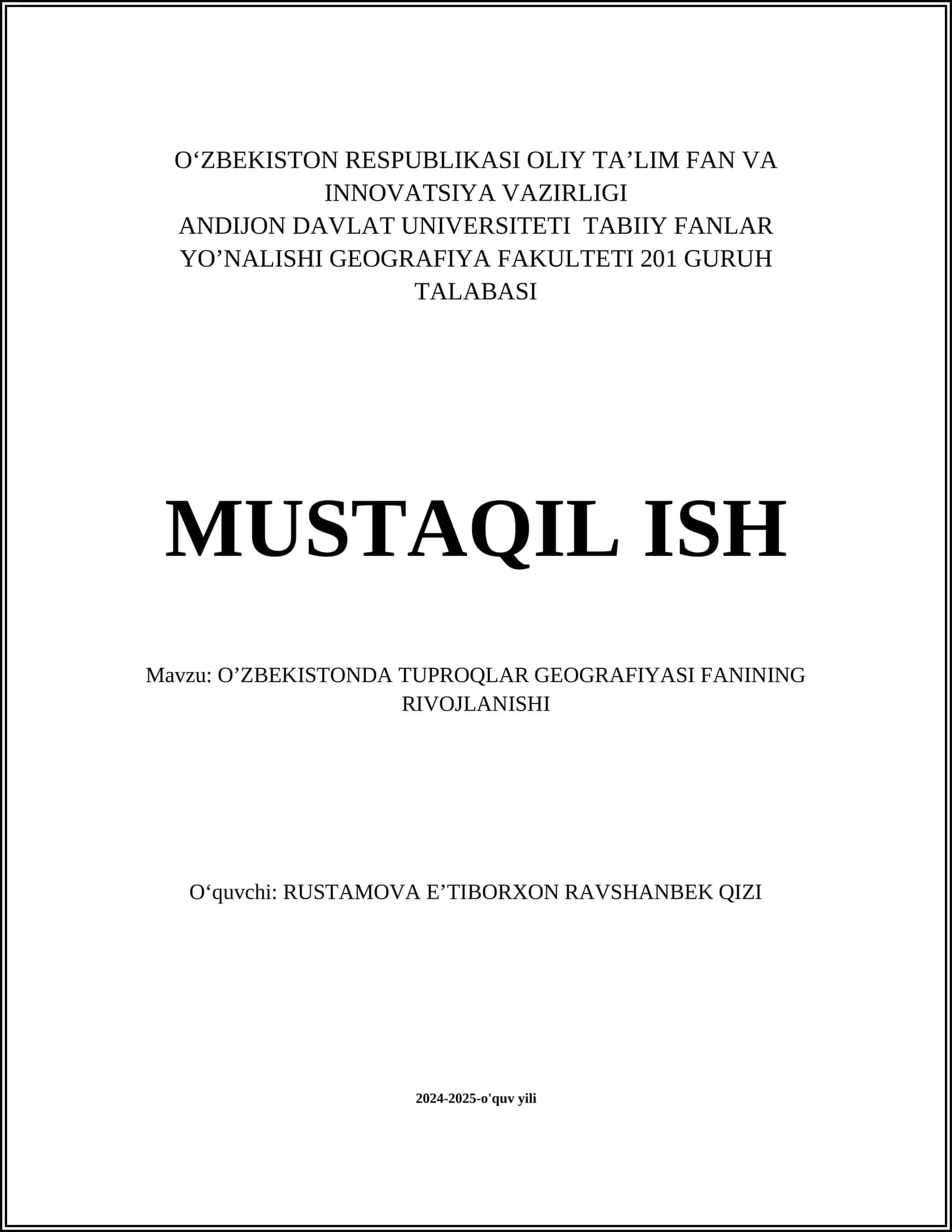 O'ZBEKISTONDA TUPROQLAR GEOGRAFIYASI