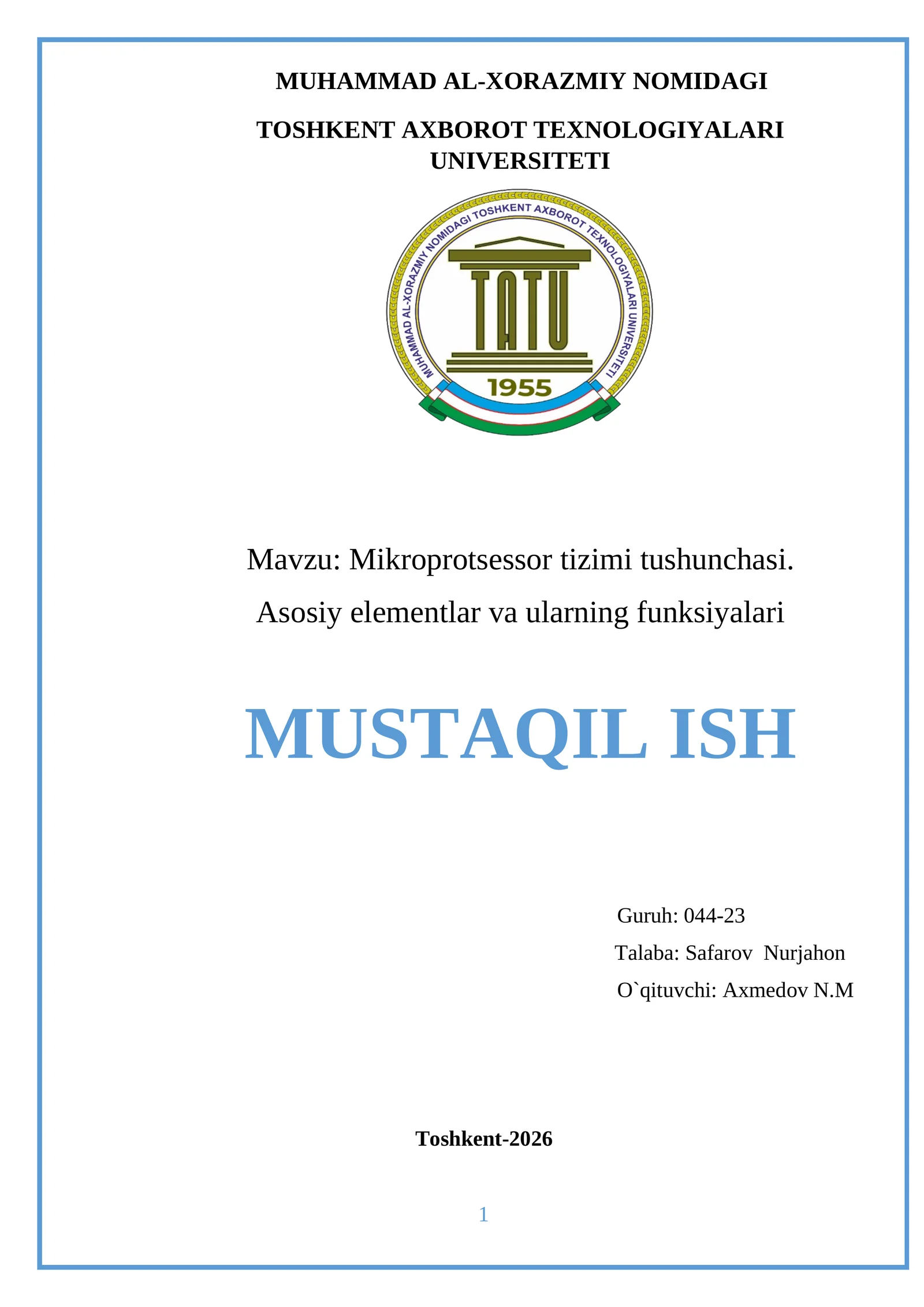 Mikroprotsessor tizimi tushunchasi
