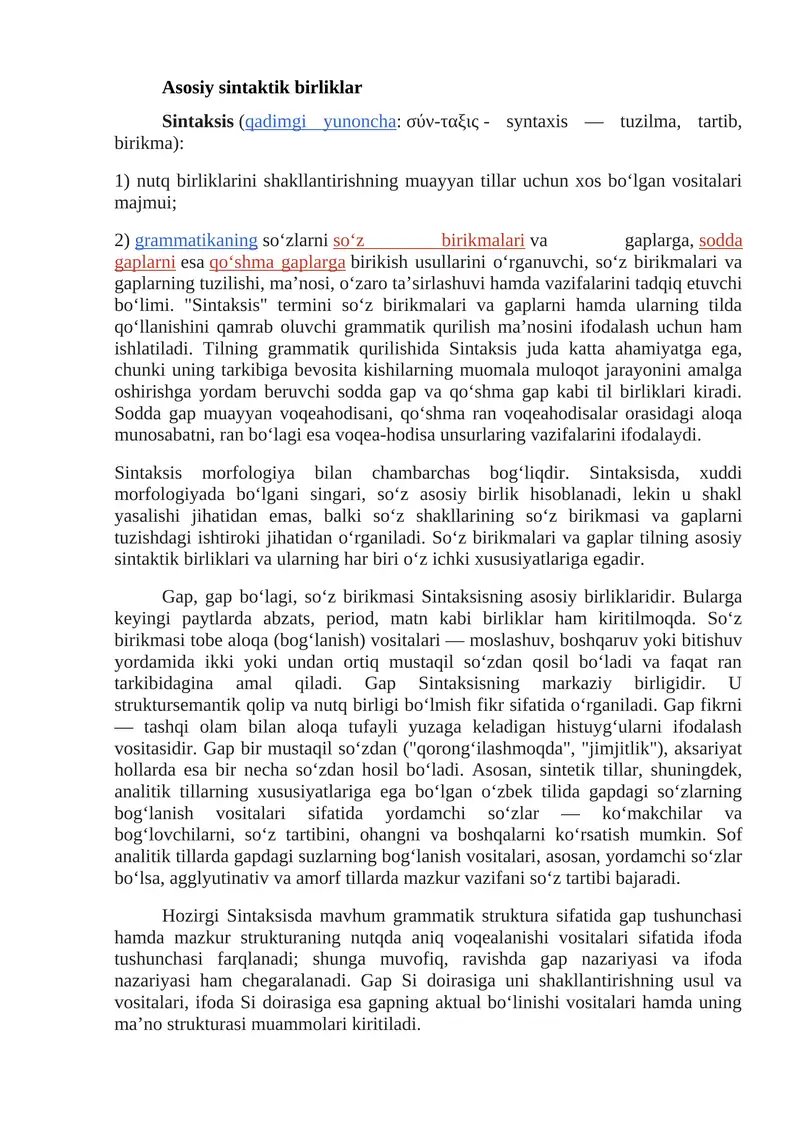 Asosiy sintaktik birliklar