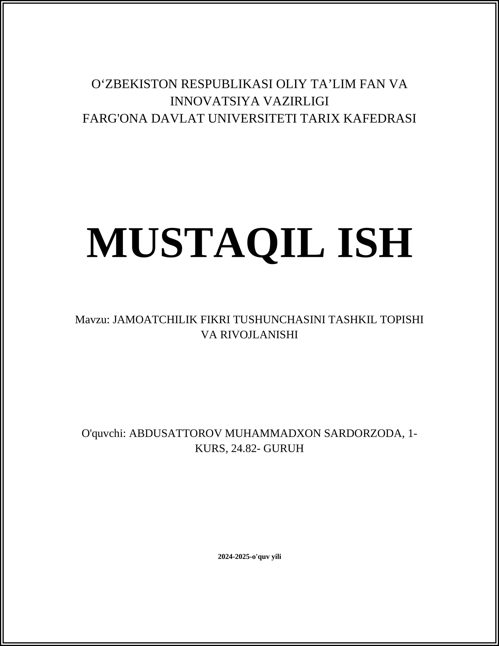 JAMOATCHILIK FIKRI TUSHUNCHASINI TASHKIL TOPISHI VA RIVOJLANISHI