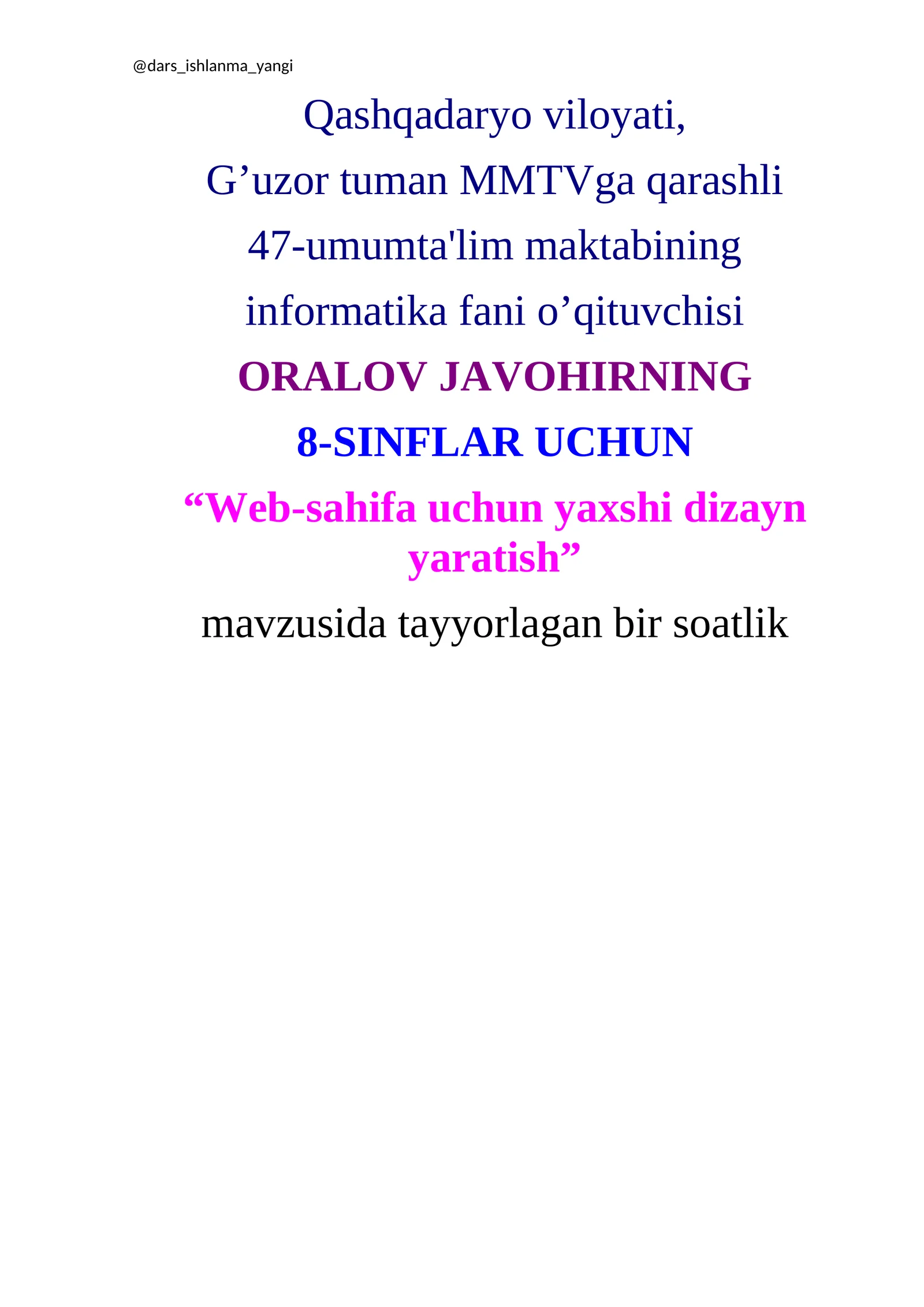 Yangi tayyorlovchi dars ishlanmasi
