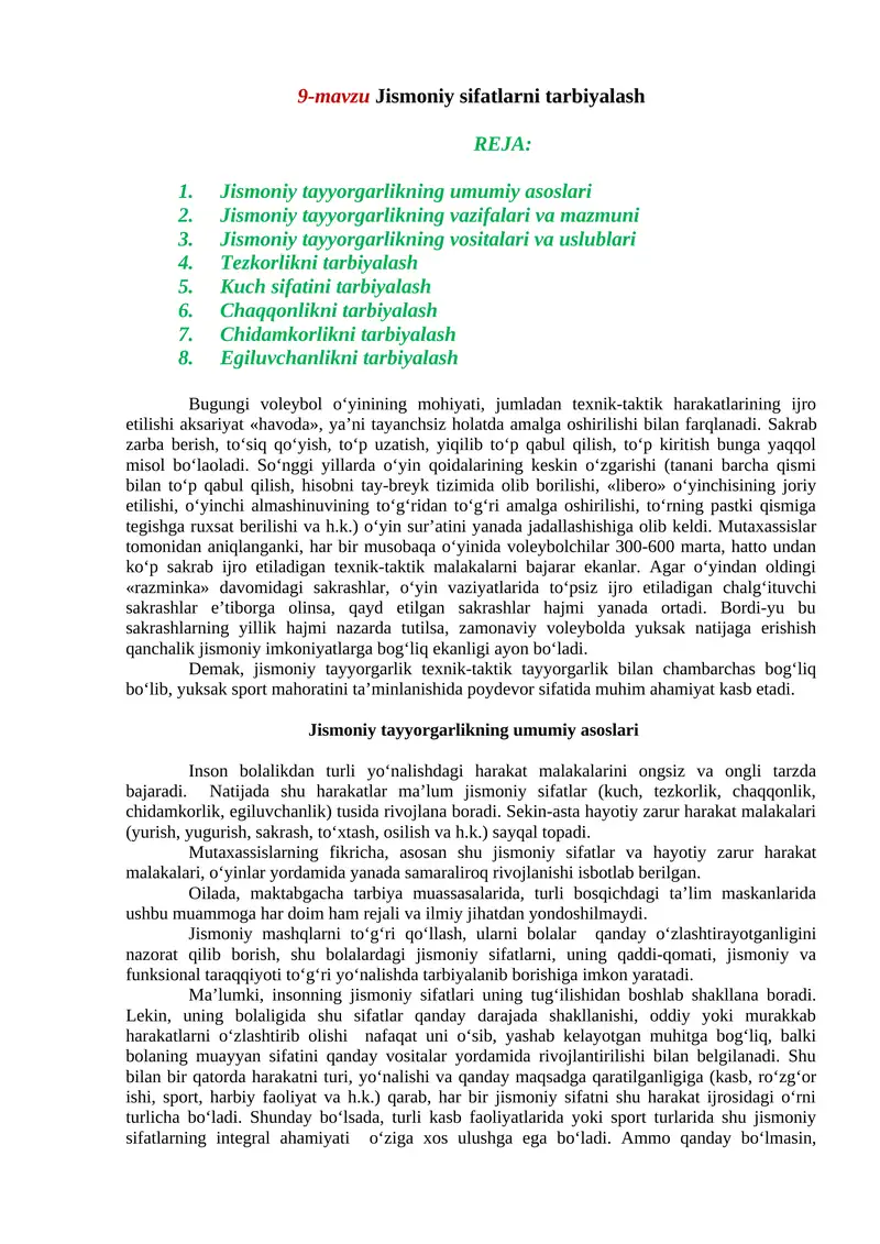 9-mavzu Jismoniy sifatlarni tarbiyalash