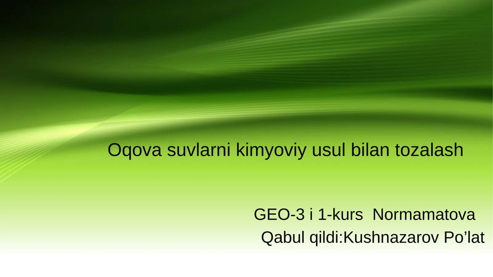 Oqova suvlarni kimyoviy usul bilan tozalash