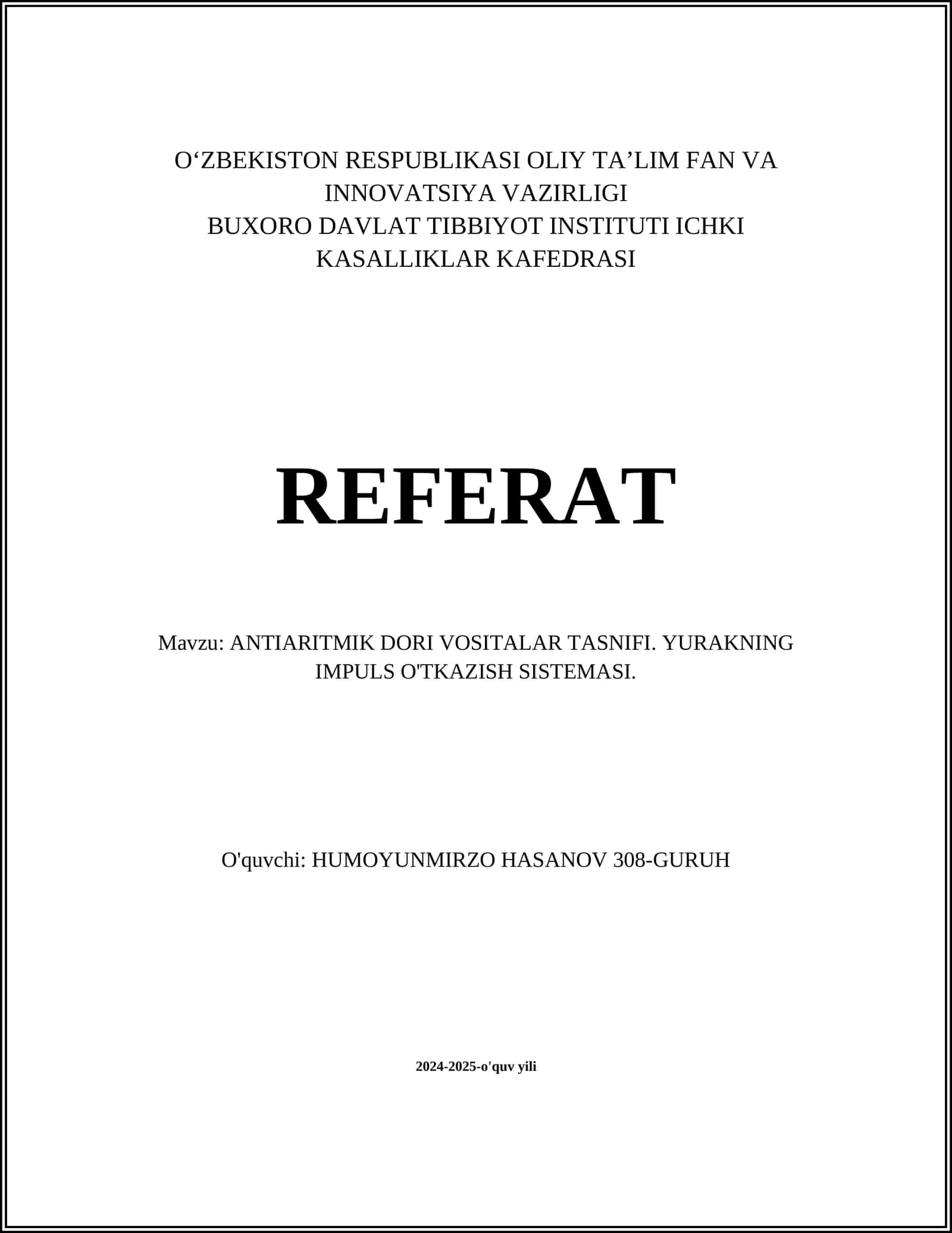 ANTIARITMIK DORI VOSITALAR TASNIFI