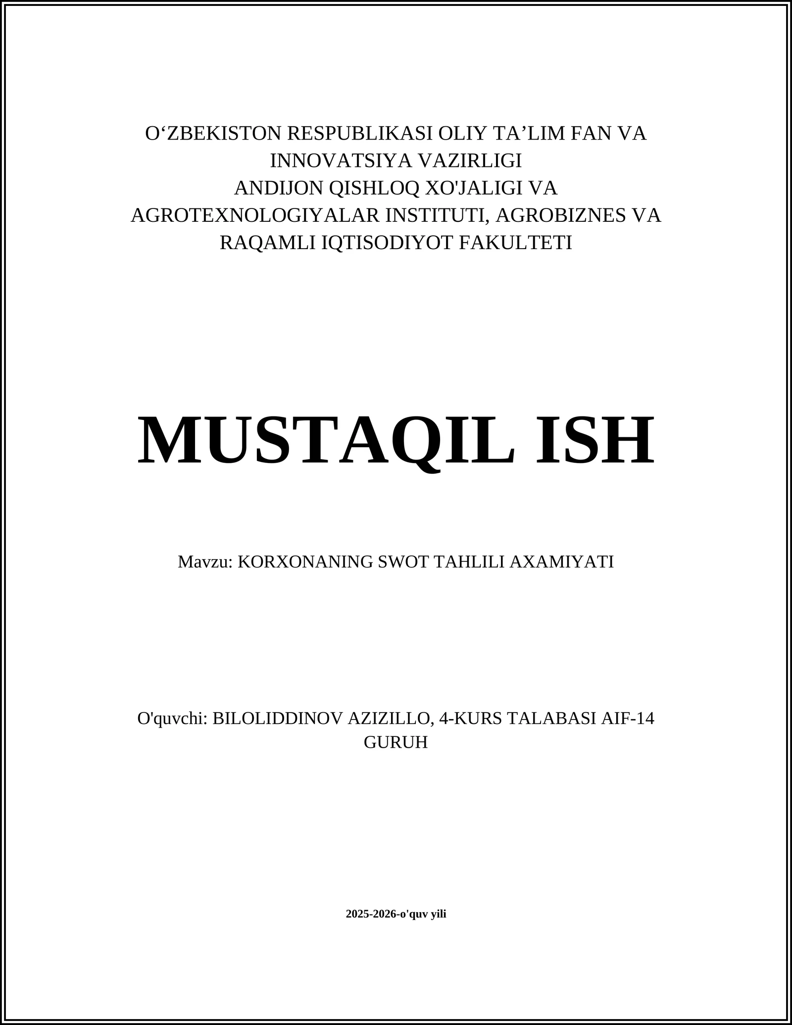 KORXONANING SWOT TAHLILI AXAMIYATI